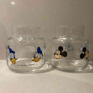 Lot of 2 Vintage FANTA Disney Mickey Mouse Donald Duck glass JAR JAPAN